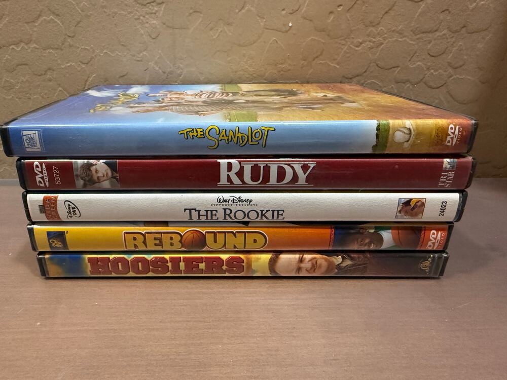 DVD Sports Movie  Bundle  5 movies  Rudy Rebound Rookie Sandlot Hoosiers